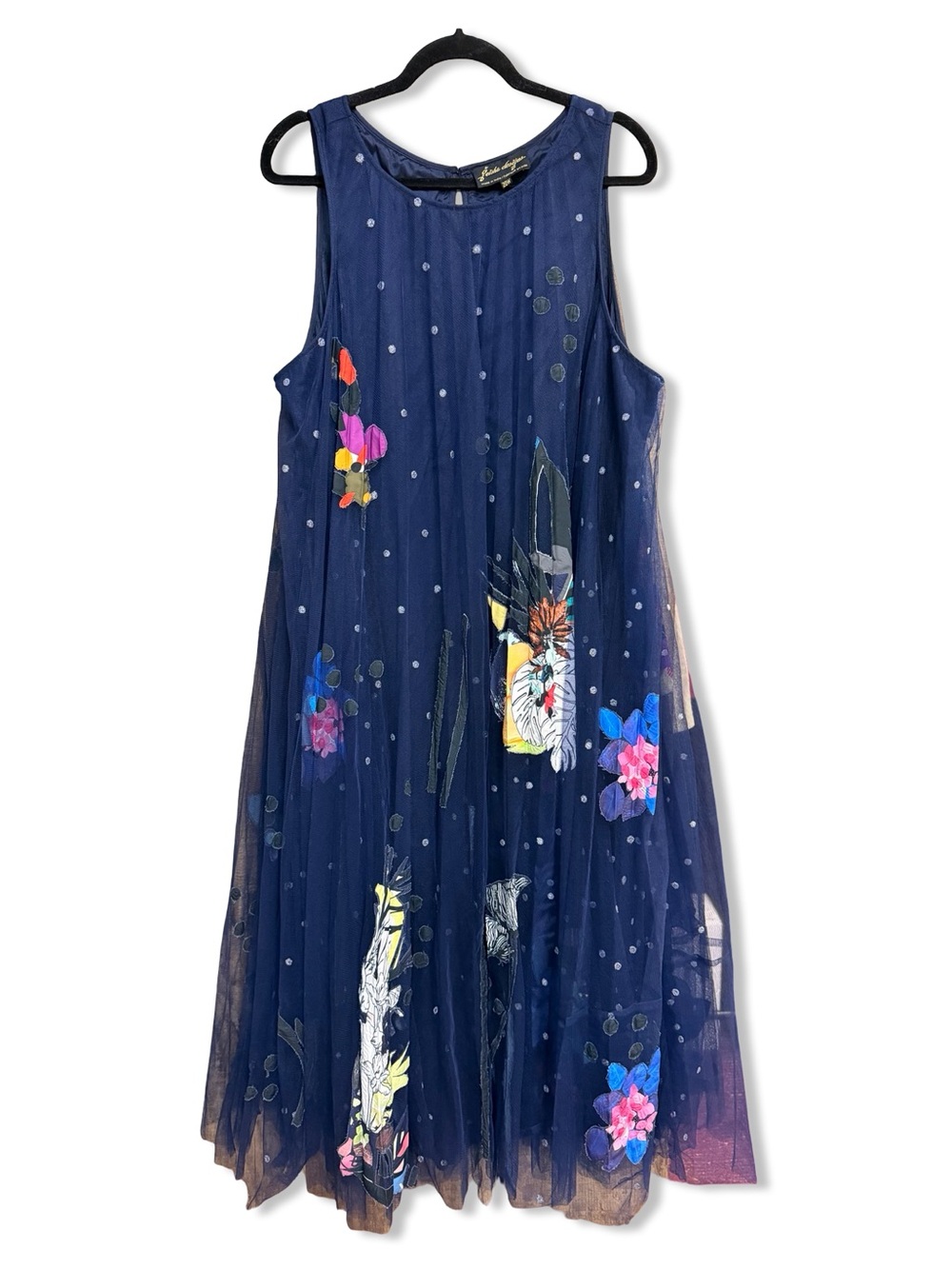 Geisha Designs Rochelle Tulle Maxi Dress Navy Floral Pleated appliqué plus 20W - Picture 6 of 9